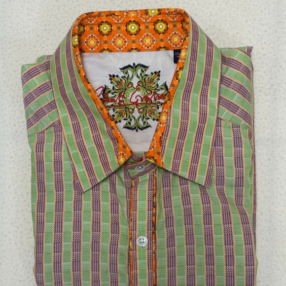 NWOT Robert Graham Men's 100% Cotton Woven Long Sleeve Shirt - Green Stripe -2XL - Picture 5 of 7